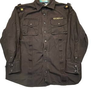 Rocawear Boy L 14/16 Brown Utility Button Shirt Jacket Military Style Streetwear